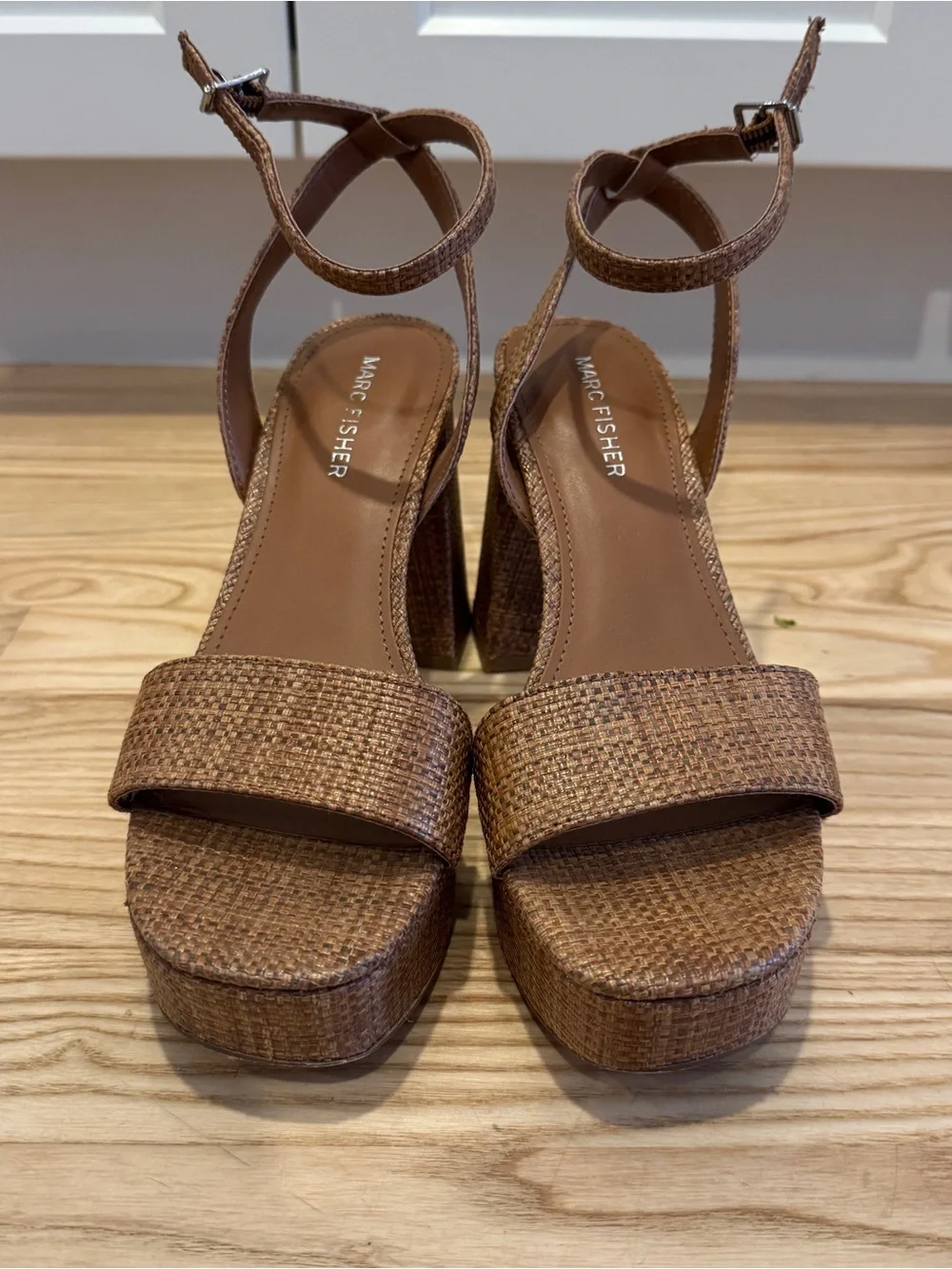Marc Fisher Brown Woven Platform Block-Heel Sandals